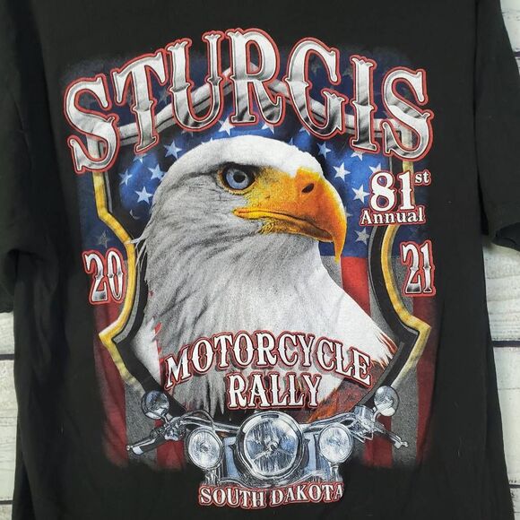 Sturgis 2021 Motorcycle Rally T-Shirt Men’s XL Black Bald Eagle Graphic Tee - Picture 3 of 6